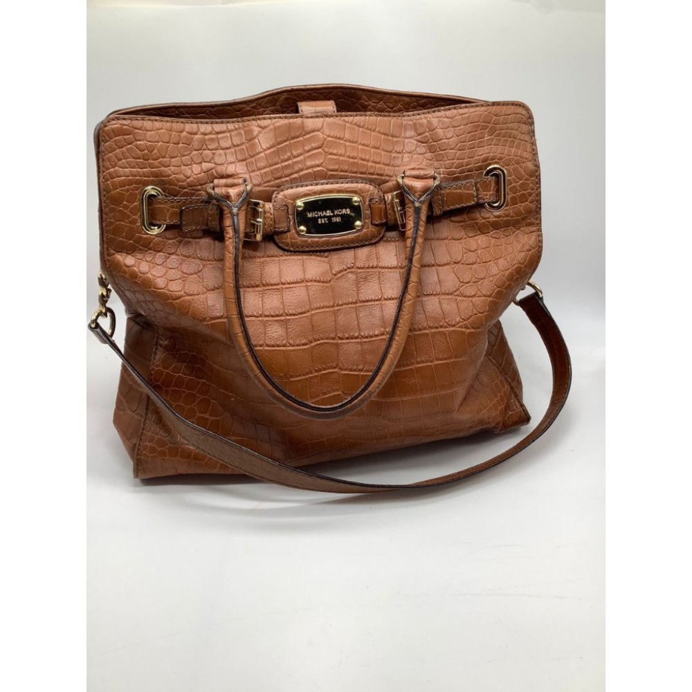 Michael Kors Hamilton Tote Bag Women's Cognac Leather Large Purse Gold Hardware